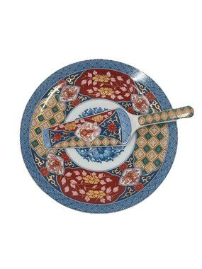 Smithsonian Imari Ware 10” Cake Plate & Server Set Japan Porcelain Gold Trim Vyg